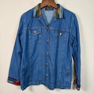Vintage Christina Hope Southwestern Boho Denim/Tapestry Button Down Jacket READ